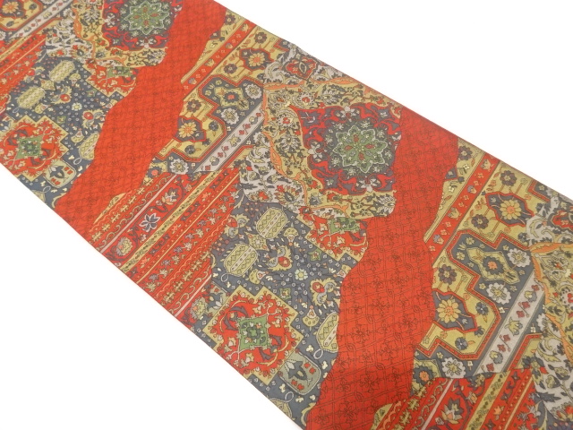 道長取りに花更紗模様織り出し　袋帯